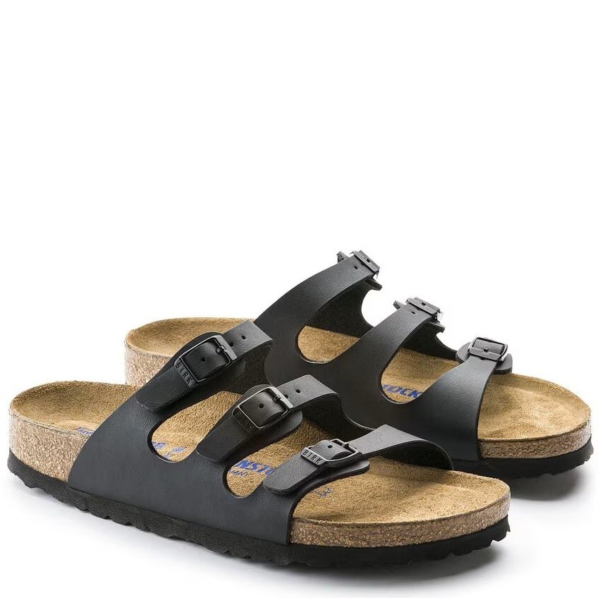 BIRKENSTOCK FLORIDA SFB BLACK MEDIUM/NARROW WIDTH SLIDE SANDALS SOFT FOOTBED