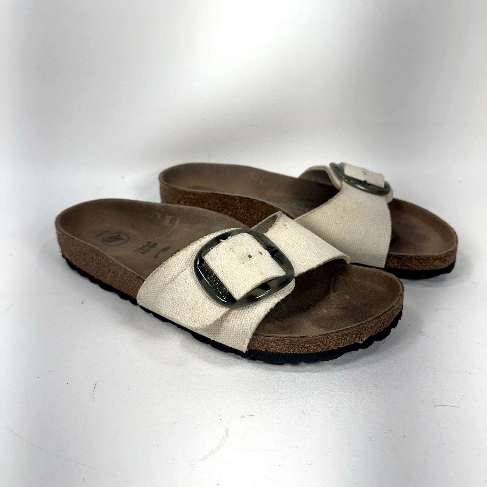 Birkenstock Madrid Big Buckle Sandals Vegan Textile Eggshell Size 38 /L 7 Narrow