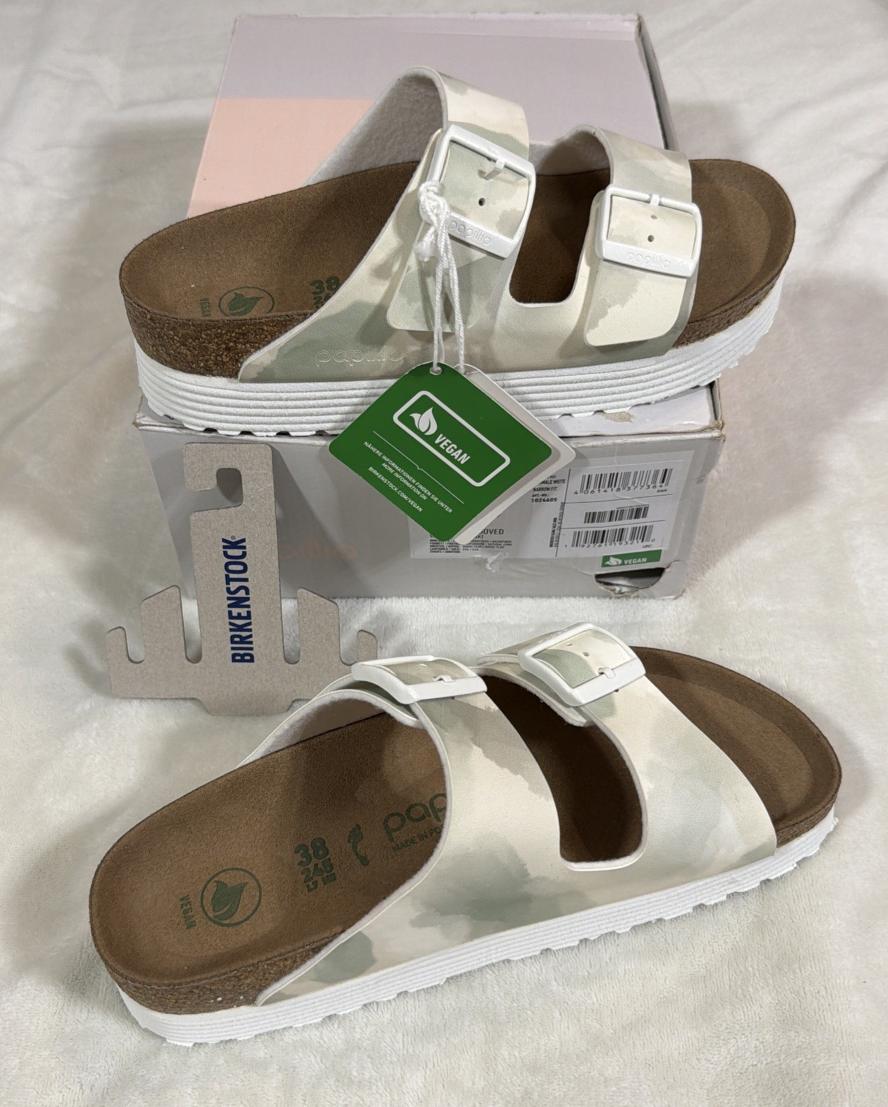Birkenstock Papillio Arizona Grooved Sandals Watercolor Khaki Sz 38 (7 w) Narrow