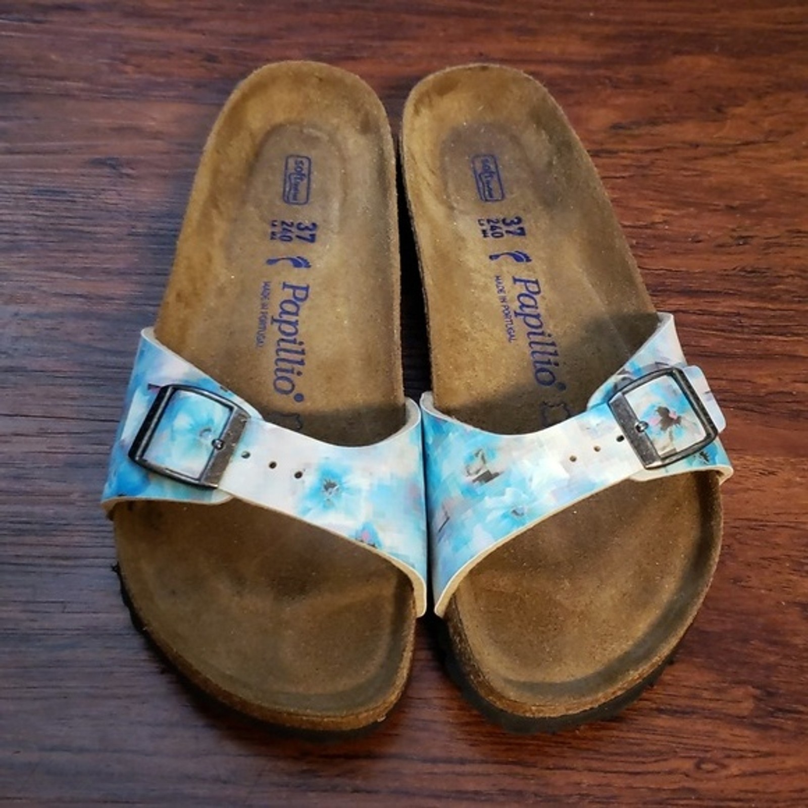 Birkenstock Papillio Blue Clouds Chic Feminine Retro Y2K Softbed Narrow Size 37