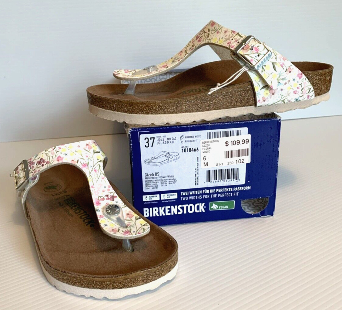 BIRKENSTOCK Gizeh BS Birko Flor VEGAN Thong Sandal US 6 WATERCOLOR FLOWER WHITE