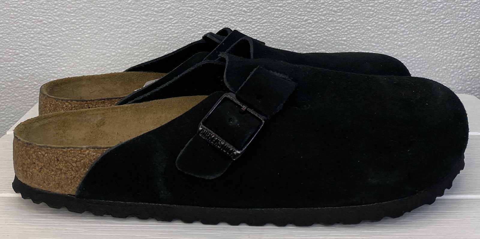 Birkenstock Boston Softbed Clogs Unisex Size M9 W11 Black Suede Casual Slip On