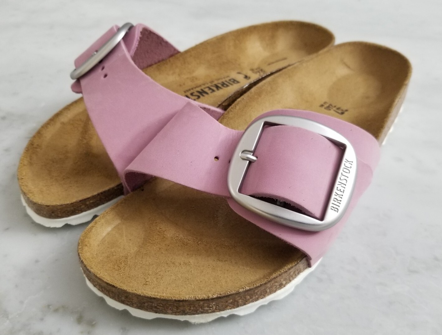 Birkenstock Madrid Big Buckle Orchid Pink Nubuck Slide Sandals Size 37 Narrow