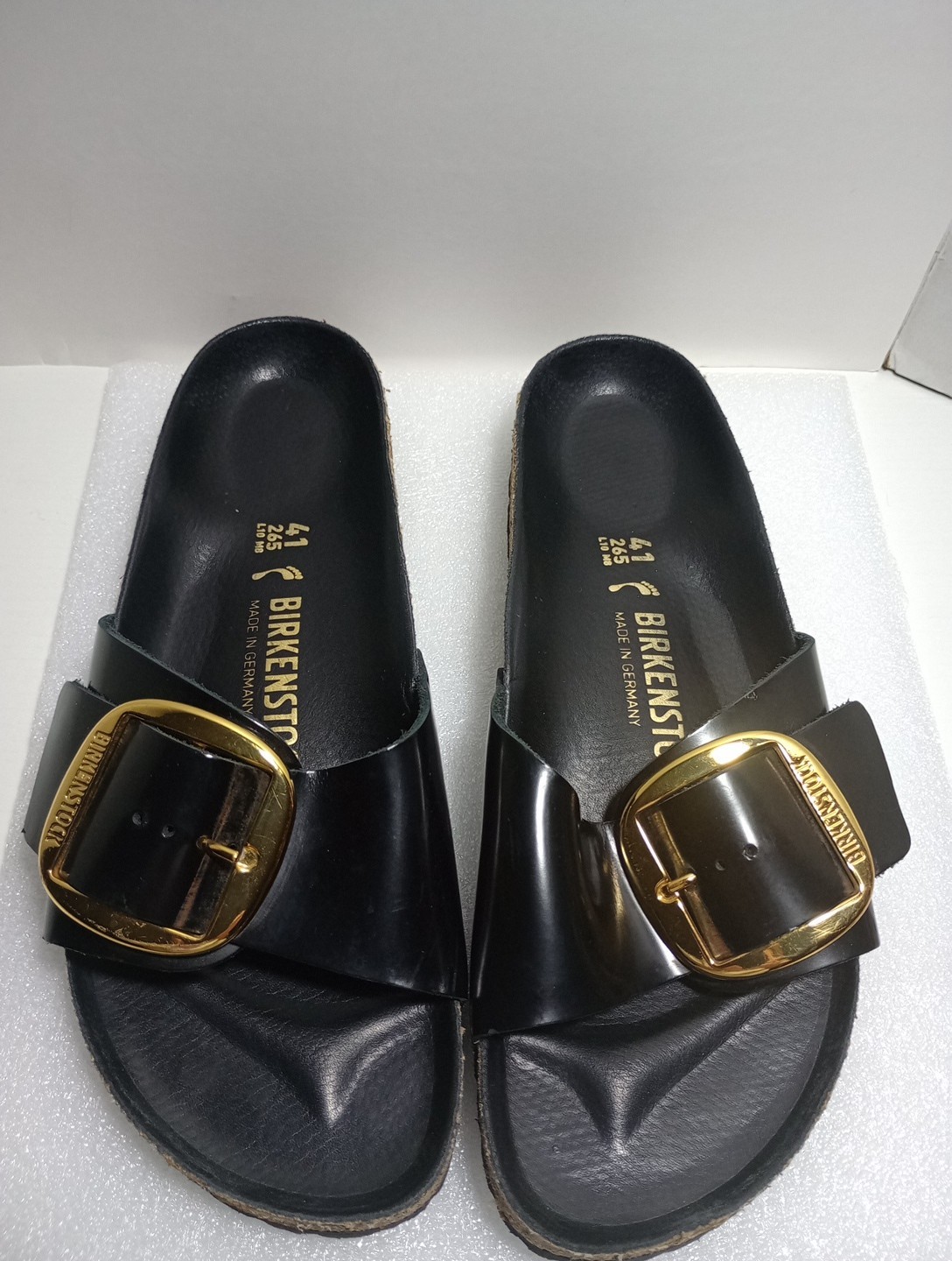 Birkenstock Madrid Big Buckle Slide Sandal High Shine Black Size 41 L10 M8.