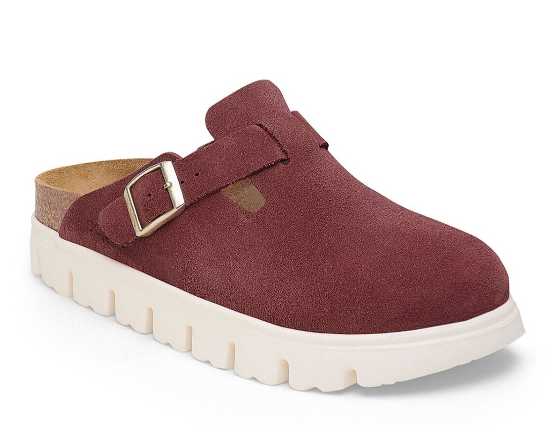 BIRKENSTOCK PAPILLIO BOSTON CHUNKY SUEDE BERRY CRUSH MAROON 38 Ladies 7 Narrow