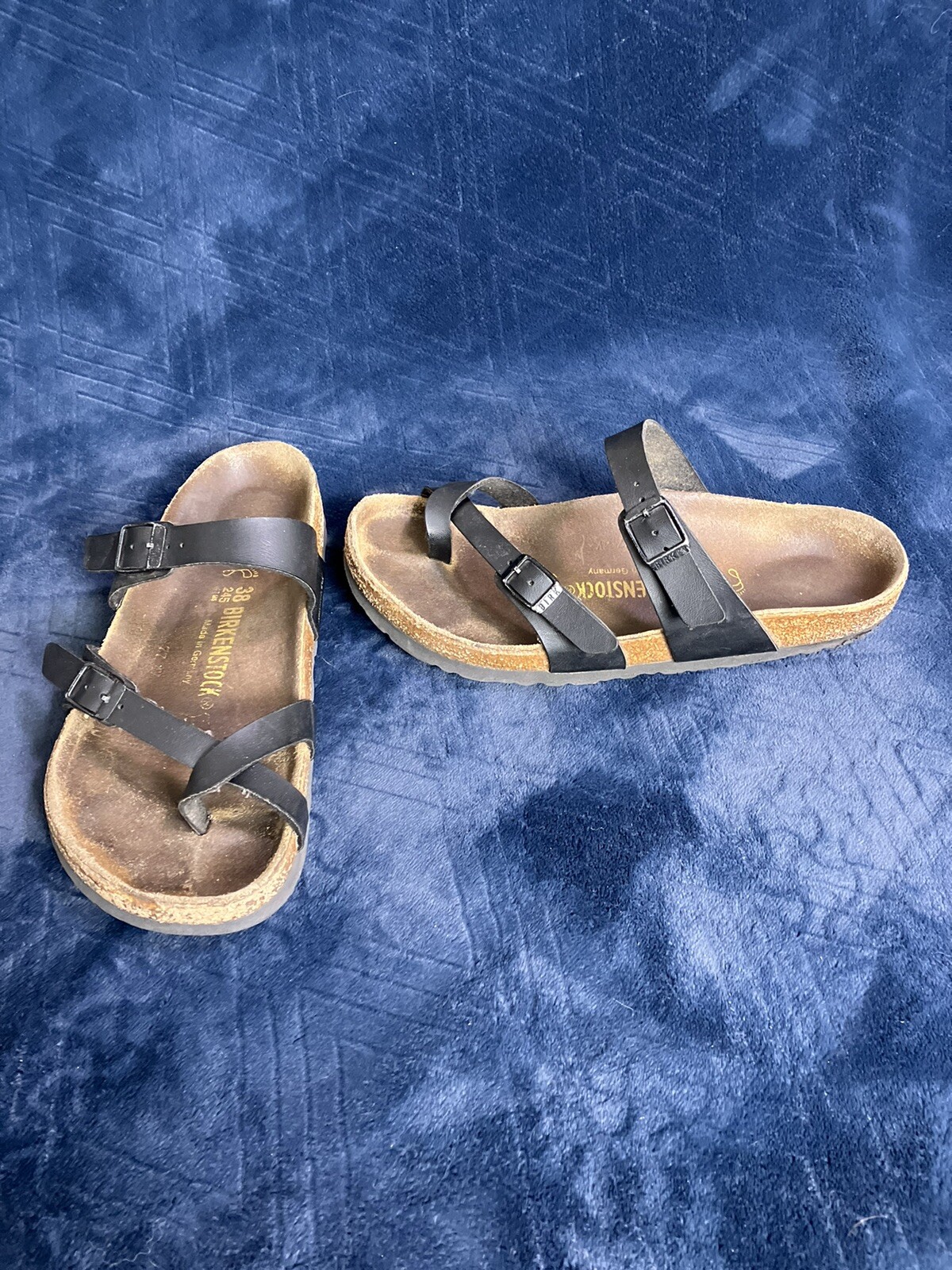 Birkenstock Mayari Sandals Size 38 US Women’s 7 Black Toe Loop Birko Flor