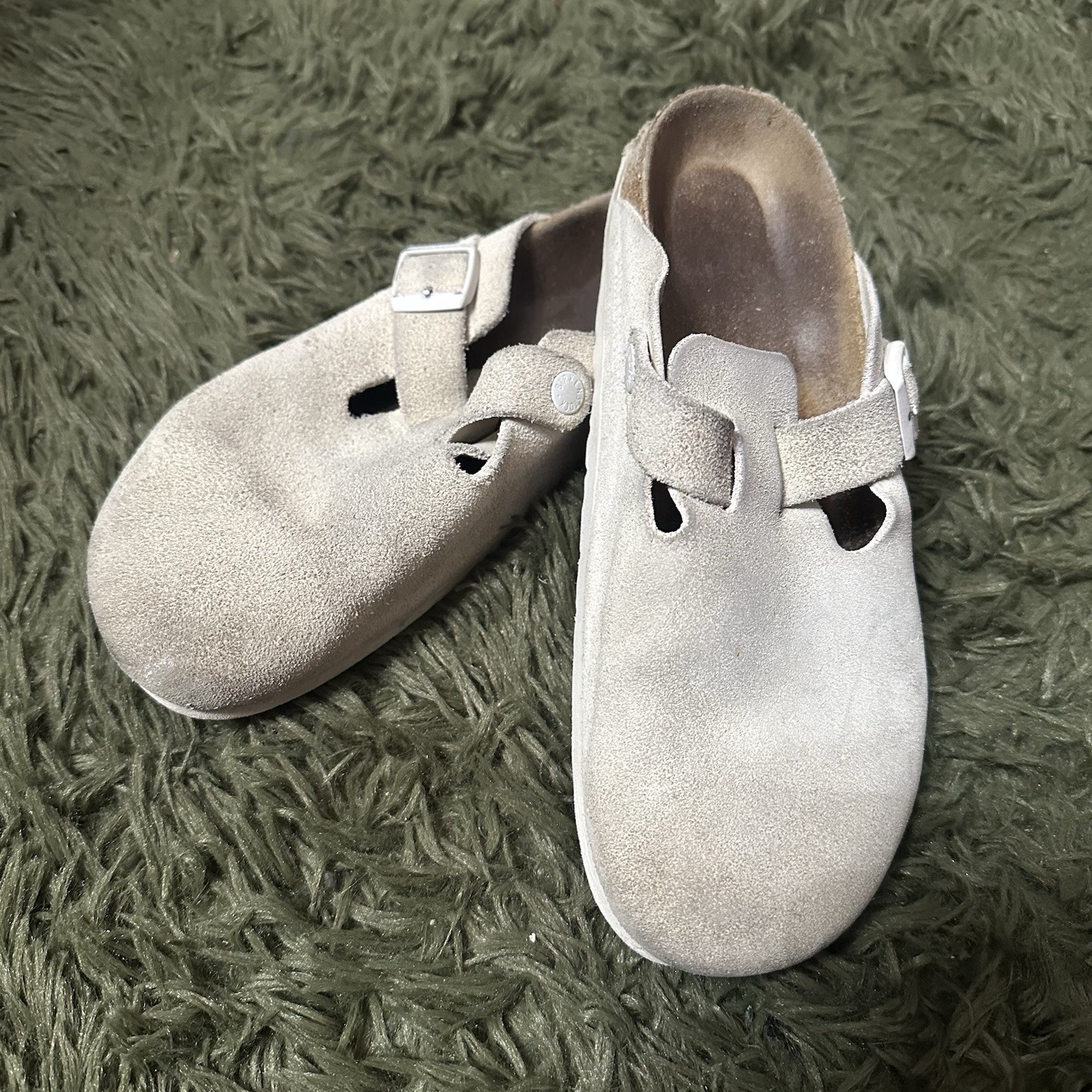 Birkenstock Boston Suede Buckle Adjustable Men’s Sandals Beige Cork Insole