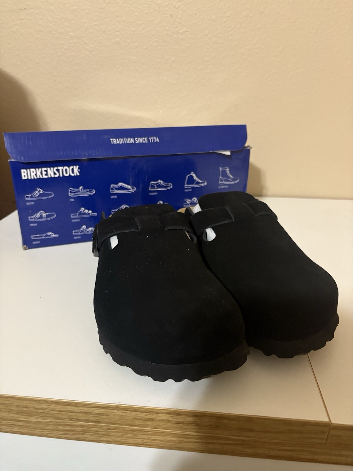 Birkenstock Boston Shearling Suede Leather Black Size 43 US 10