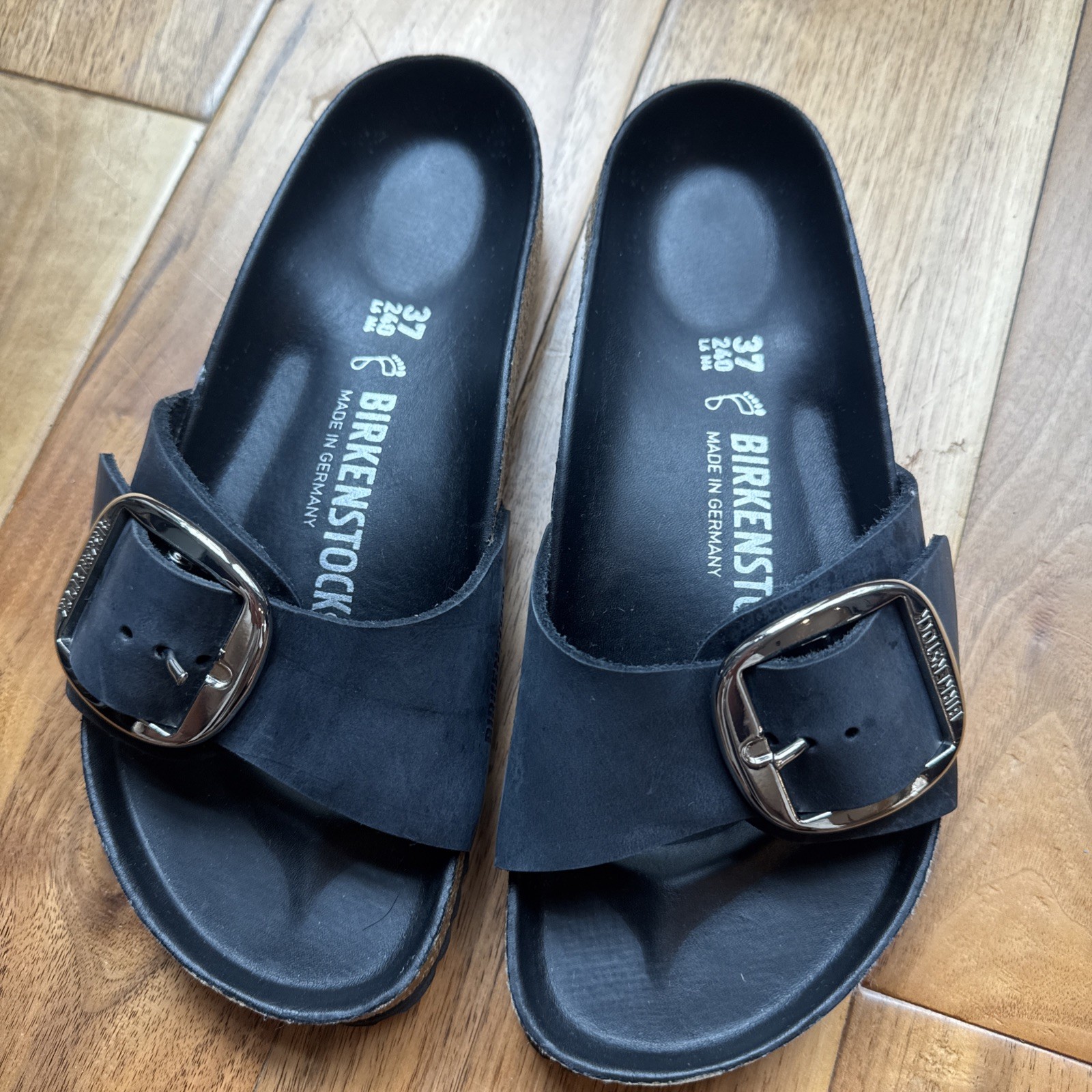 Birkenstock Madrid Leather Big Buckle Slide On Sandal Size 37 Black