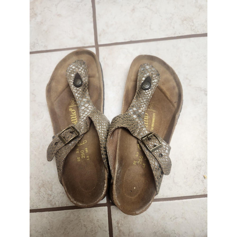 Birkenstock Papillio Thong Sandals Metallic Snake Print Buckle  Women Size 39