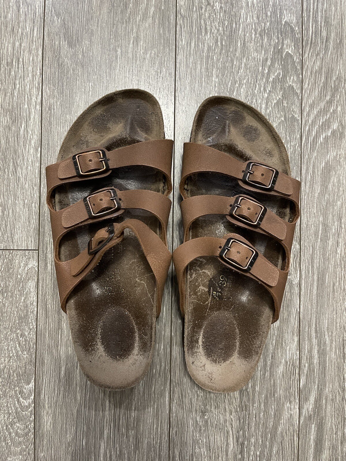Birkenstock Florida 3 Strap Leather Sandals Brown Sz Eur 39 US W8 M6 Gently Used