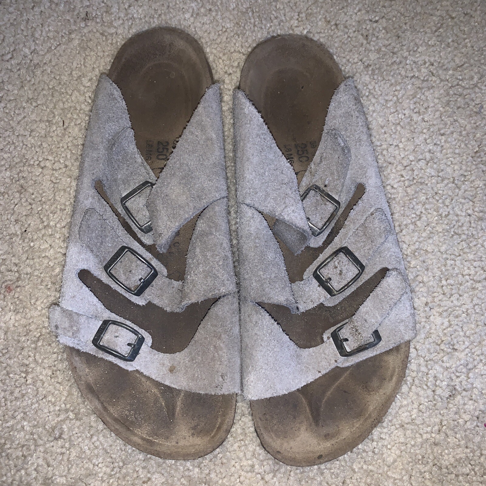 Birkenstock Florida 3 Strap Soft Sandals Gray Beige Scuffs EU 39/ US 8