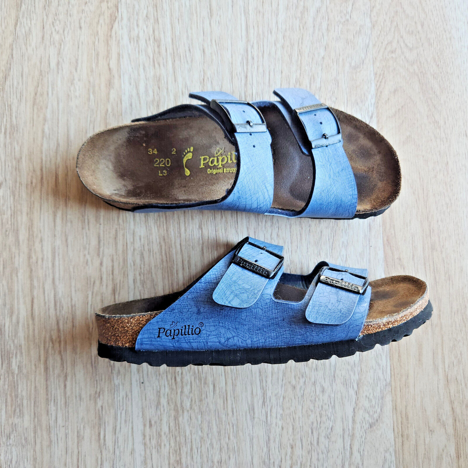 Birkenstock Papillio $145 Arizona Sandal Adjustable Oiled Leather Blue EU34