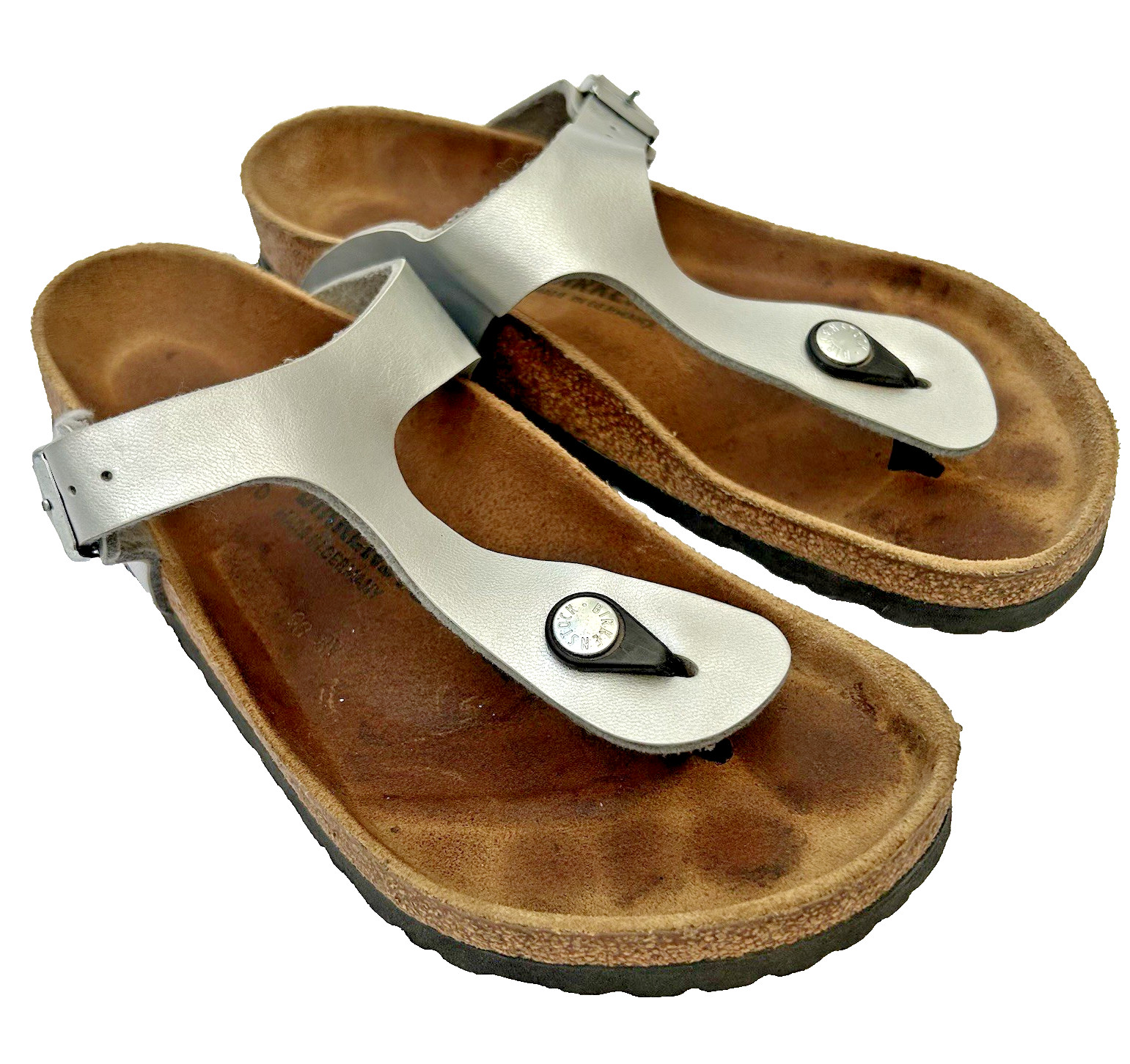 Birkenstock Gizeh Birko-Flor Silver Thong Comfort Sandals Size EU 39 US 8-8.5