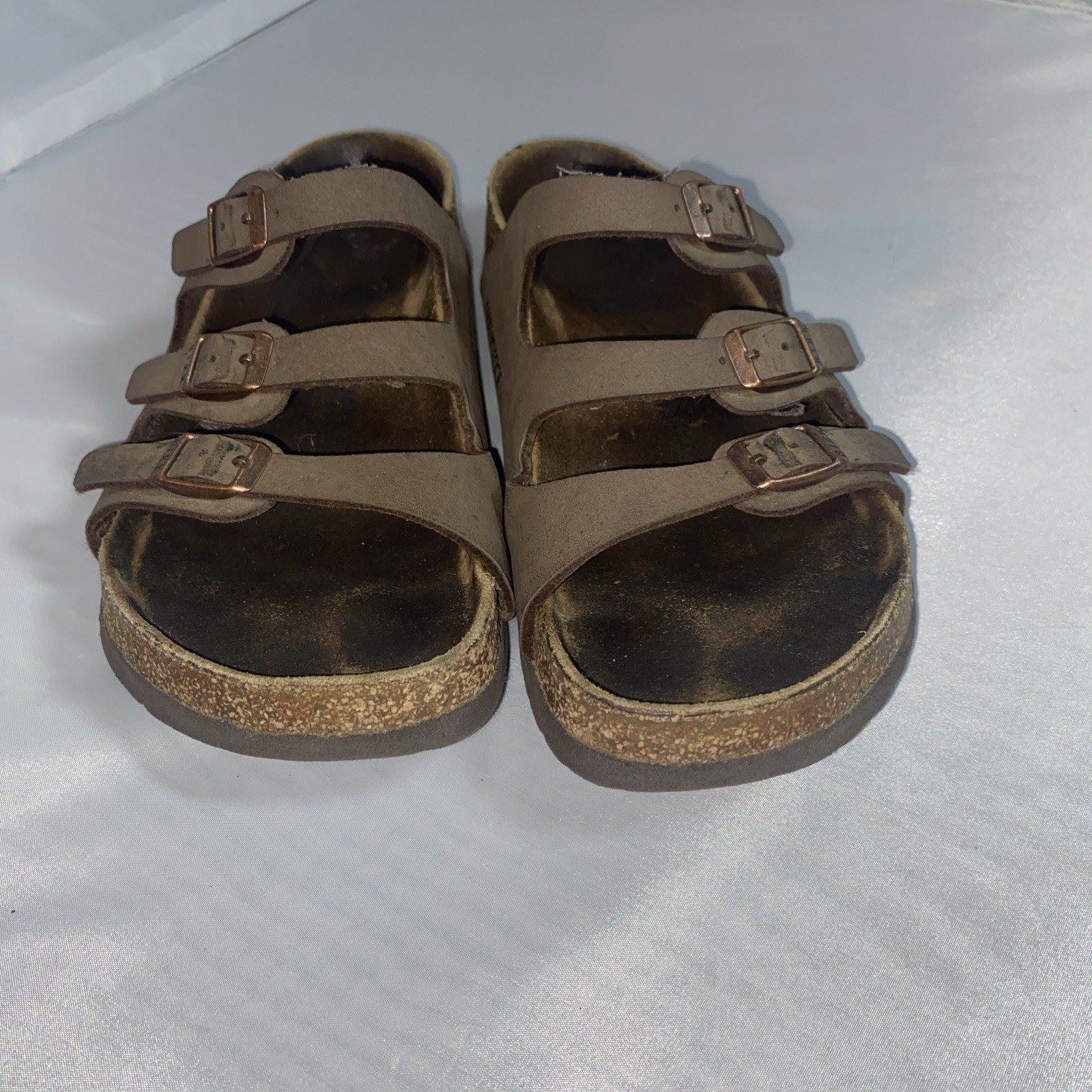BIRKENSTOCK FLORIDA BEIGE/ BROWN LEATHER LADIES SANDALS SIZE 38 7.5