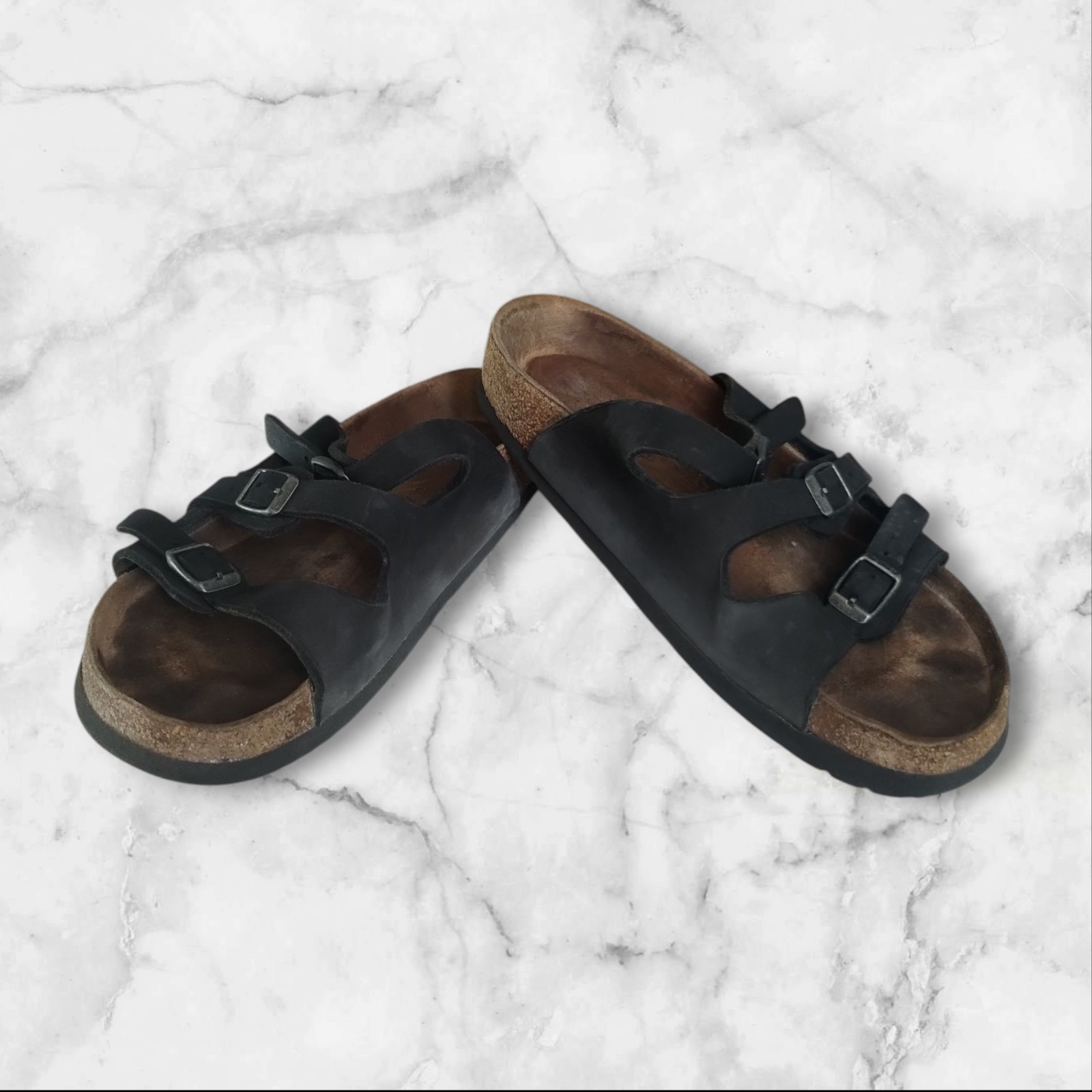 Birkenstock Florida Soft Footbed  Sandals Black 3 Strap Women’s Size 8 EU 39