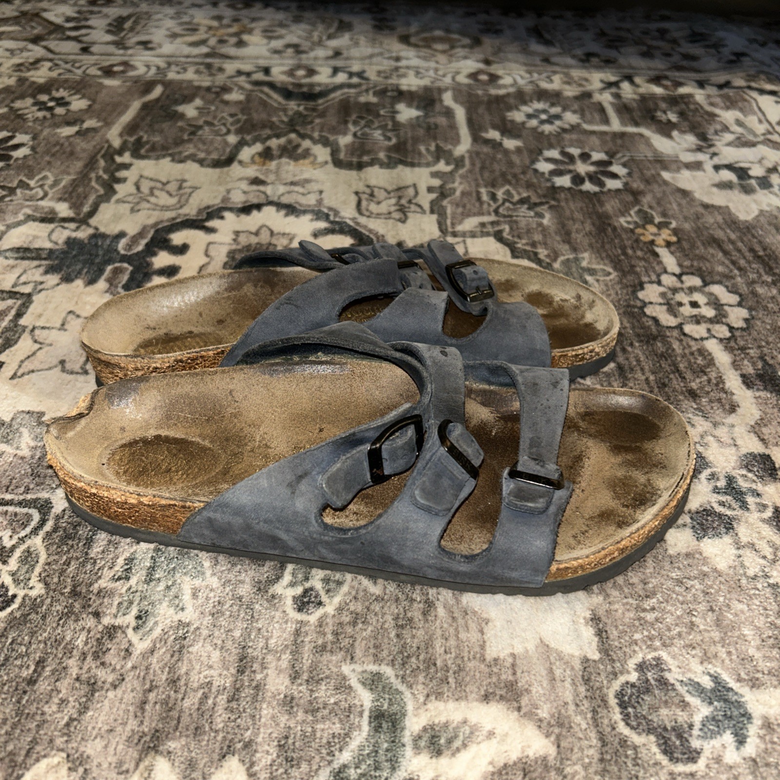 Birkenstock Womens Florida  Dark Blue Leather Sandals Slides Size 39 us 8