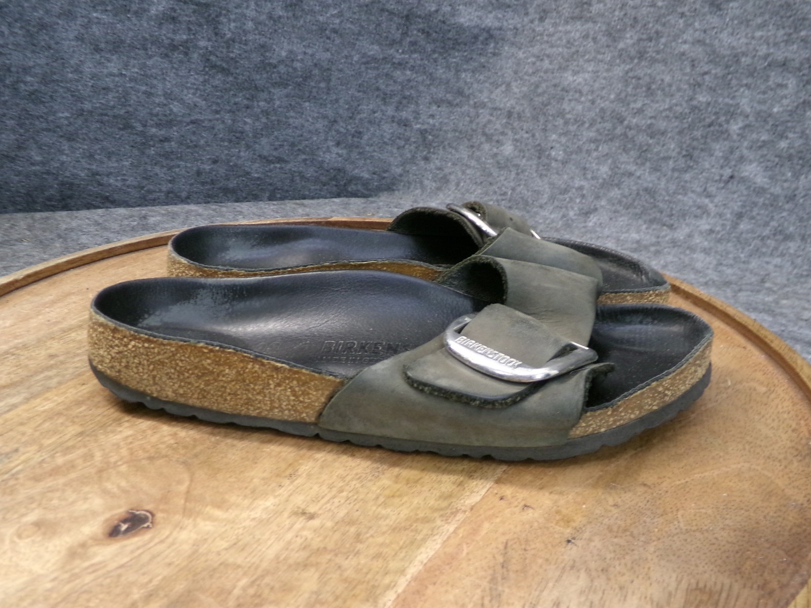 Birkenstock Madrid Big Buckle Black Nubuck Leather Sandals Size 38 US 7 Narrow