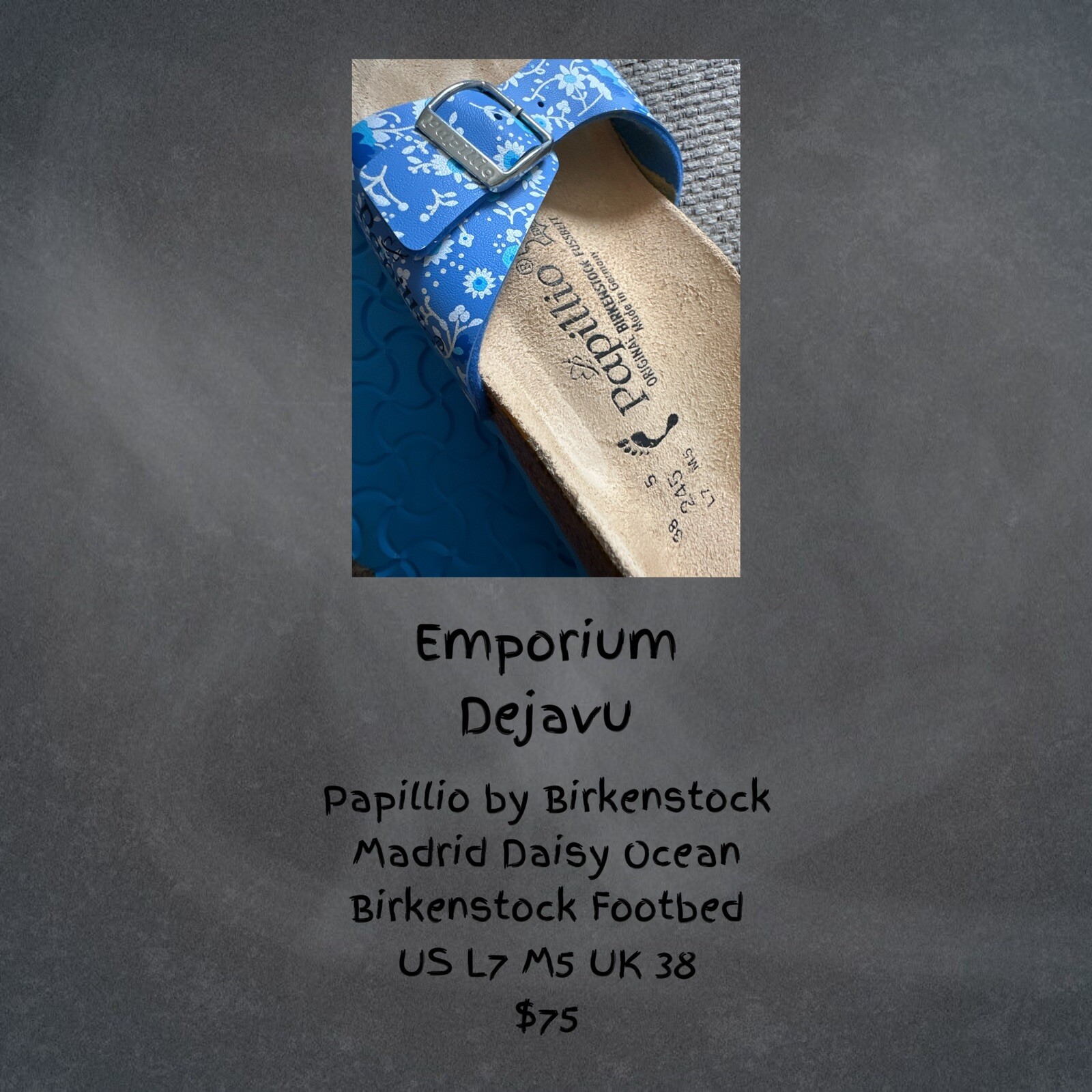 Papillio By Birkenstock Madrid Daisy Ocean Sandals Slip On Slides US L7 M5 UK 38