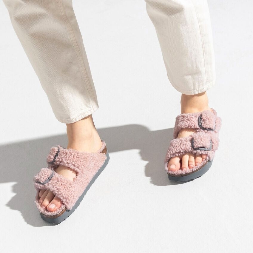 Birkenstock Papillio Arizona Big Buckle Shearling Teddy Crystal Rose 40 Narrow