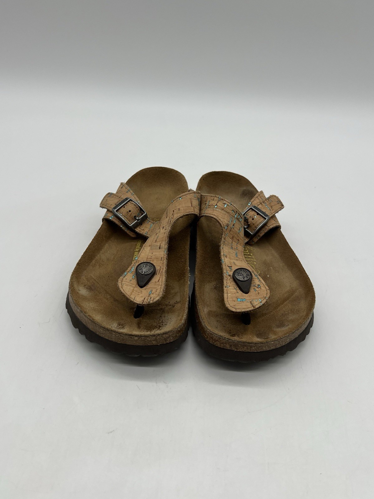 Papillio Birkenstock Gizeh Women’s Sz 7 Brown Leather Birko-Flor Thong Sandals.
