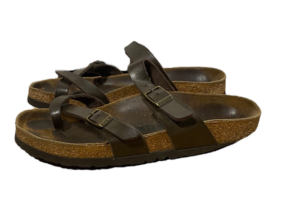 Birkenstock Mayari Women Brown Birko-Flor Size 38 Cork Heel Leather Boho Hippie