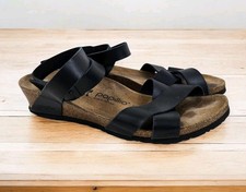 Birkenstock Papillio Lola Black Leather Wedge Sandals Ankle Straps US 10 EU 42