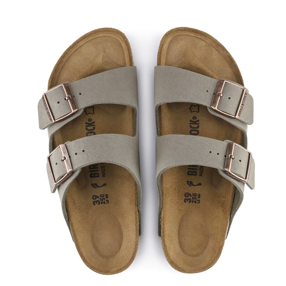 Birkenstock Arizona Unisex Stone Birko-Flor Leather Comfort Sandals