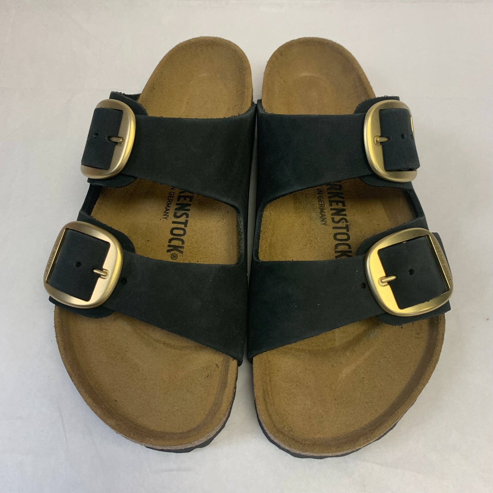 Birkenstock New w/ Box Arizona Big Gold Buckle Black Nubuck Regular Select Size