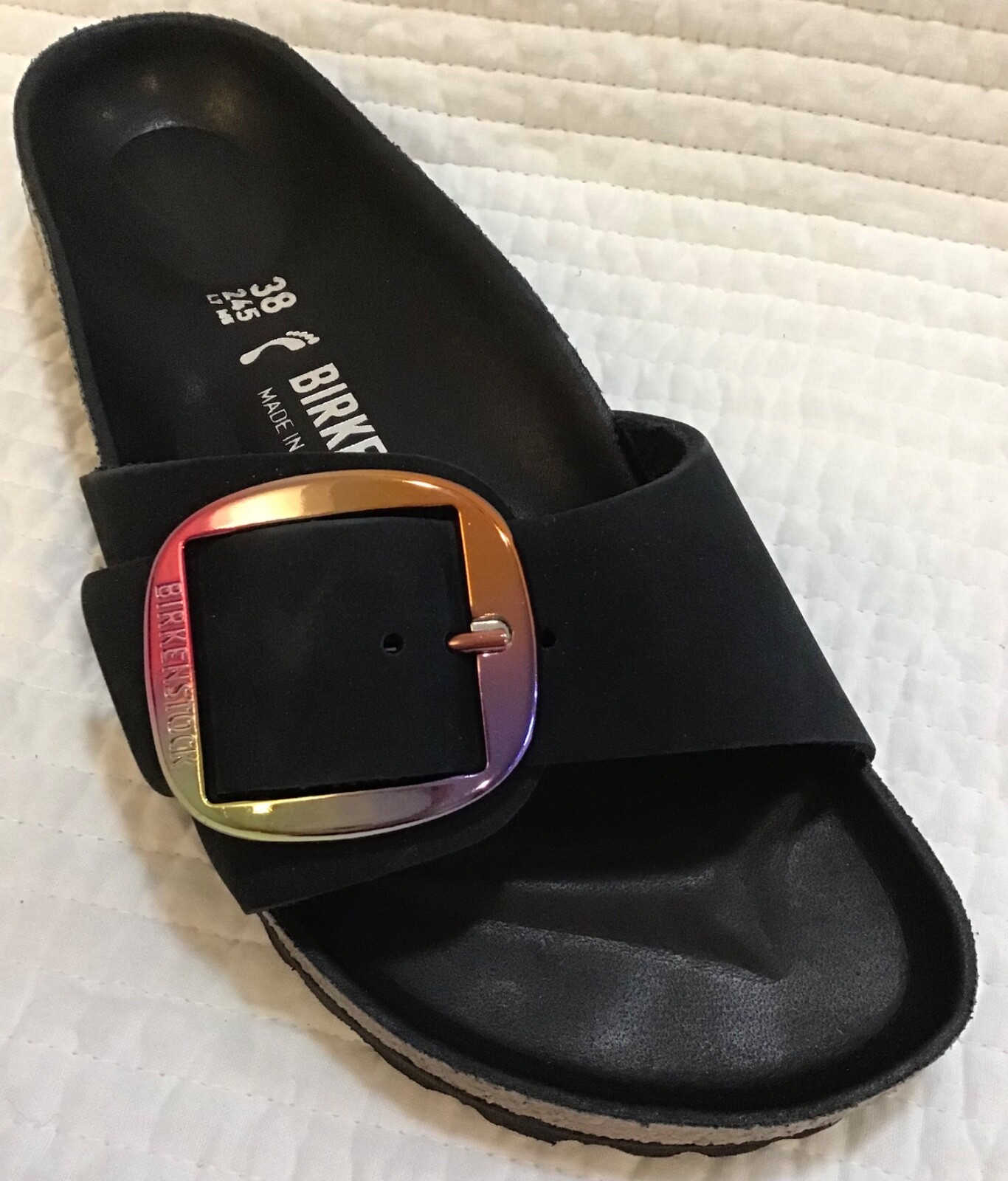 BIRKENSTOCK MADRID BIG BUCKLE NUBUCK LEATHER BLACK IRIDESCENT BUCKLE 38 L7N