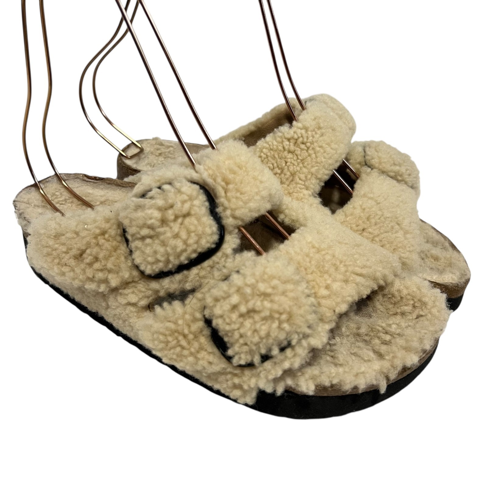 Birkenstock Papillio Arizona Shearling Slide Sandals EU 40 narrow beige platform