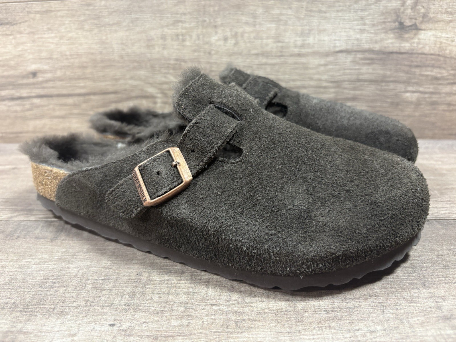 Birkenstock Boston Shearling Dark Brown Suede Clogs Shoes Womens Size EU 40 US 9