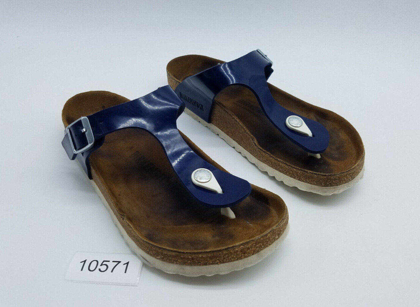 Birkenstock Gizeh Women’s Size 6 Hard Footbed Thong Sandals Blue Patent Leather