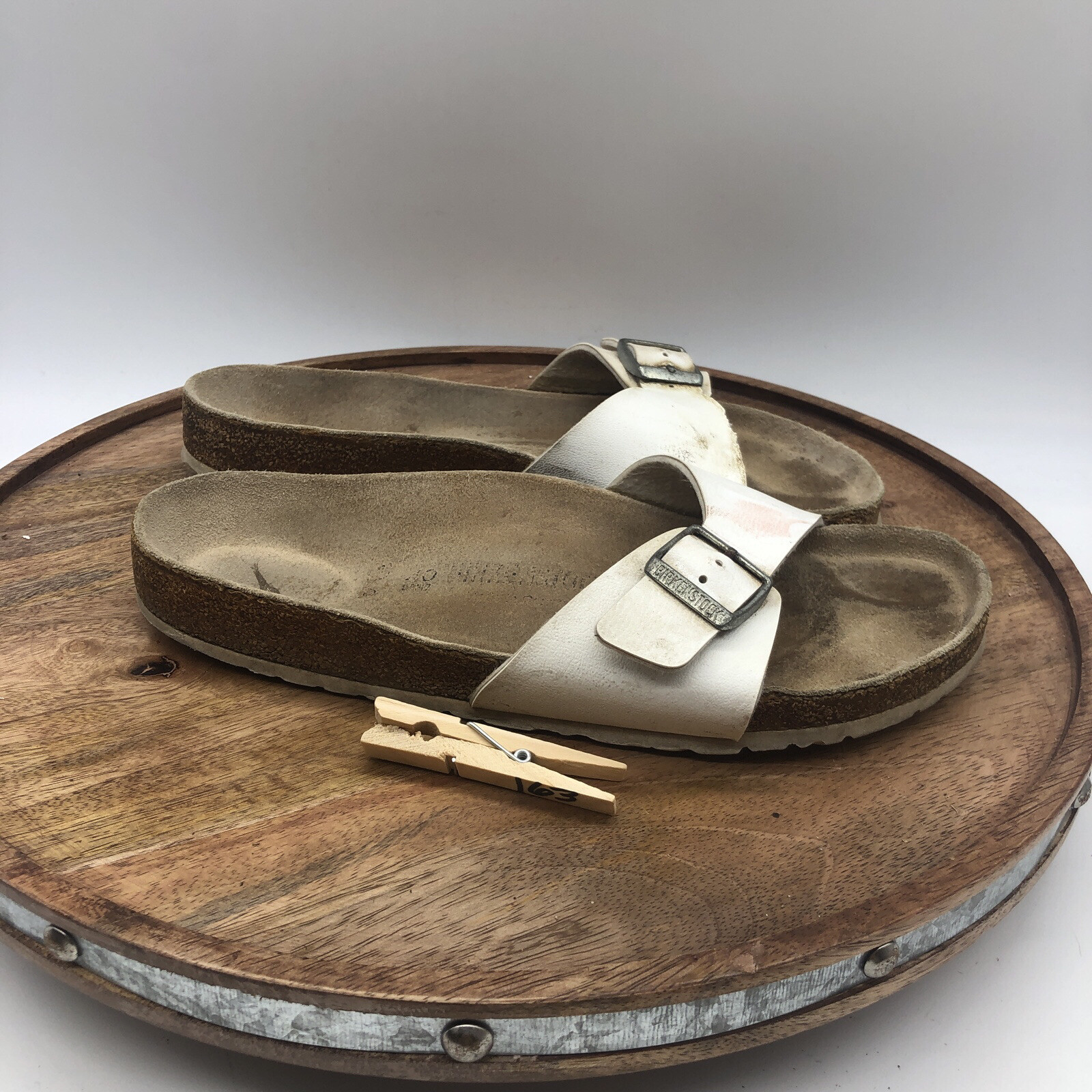 Birkenstock Madrid Womens 40 US 9 White Birko Leather Slip On Sandals Buckle