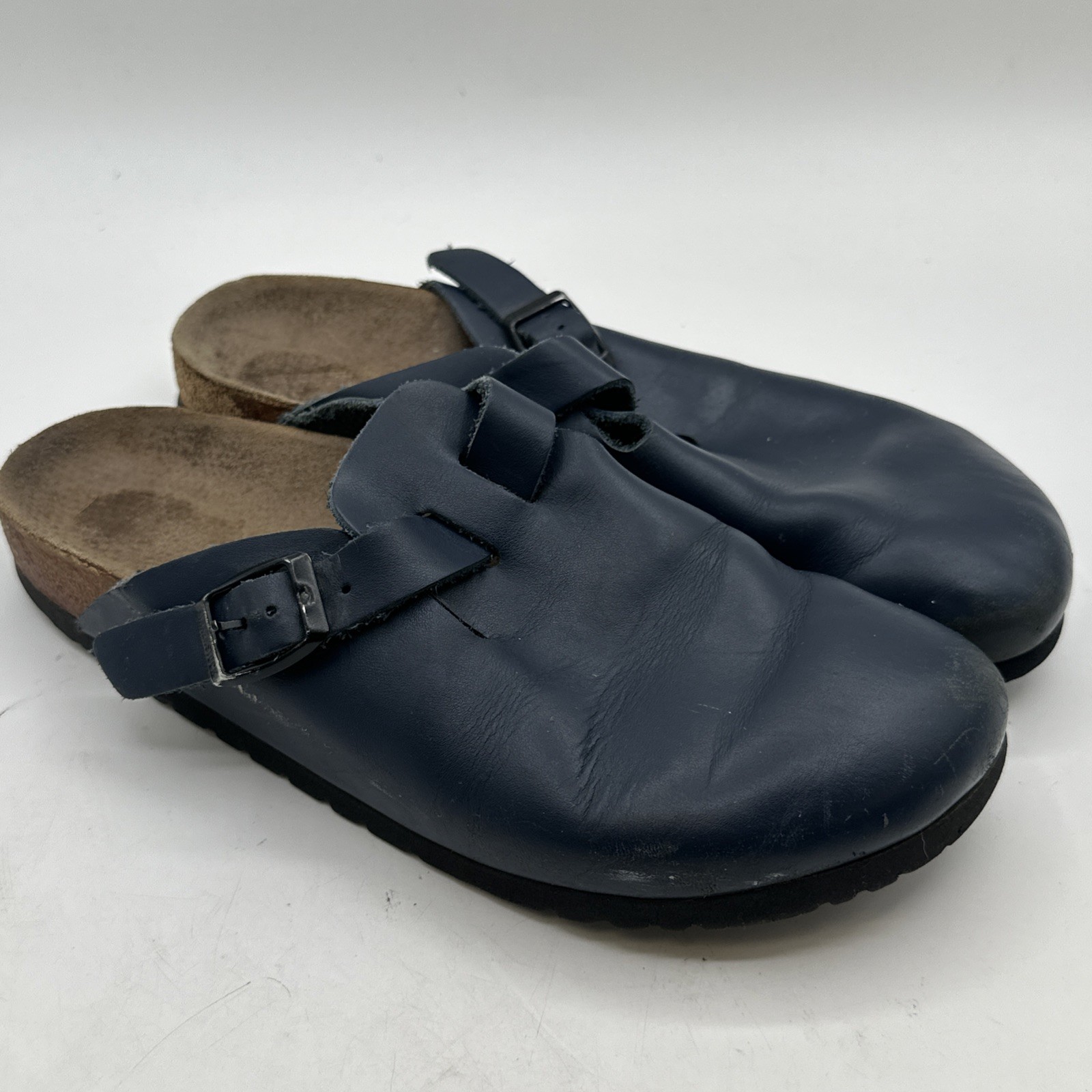 Birkenstock Boston 39 (L8 M6) Blue Footbed Slide Comfort Classic Hippie Boho