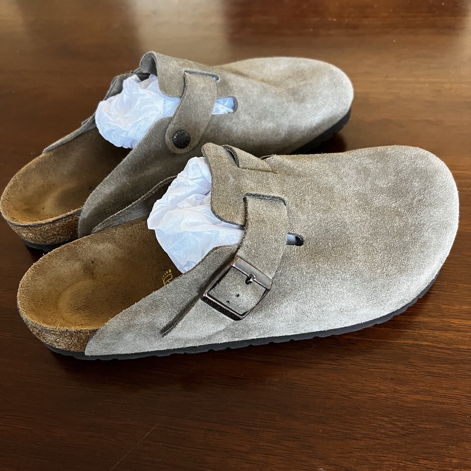 Birkenstock Boston Clogs Taupe Tan Suede Leather sz 43 Men