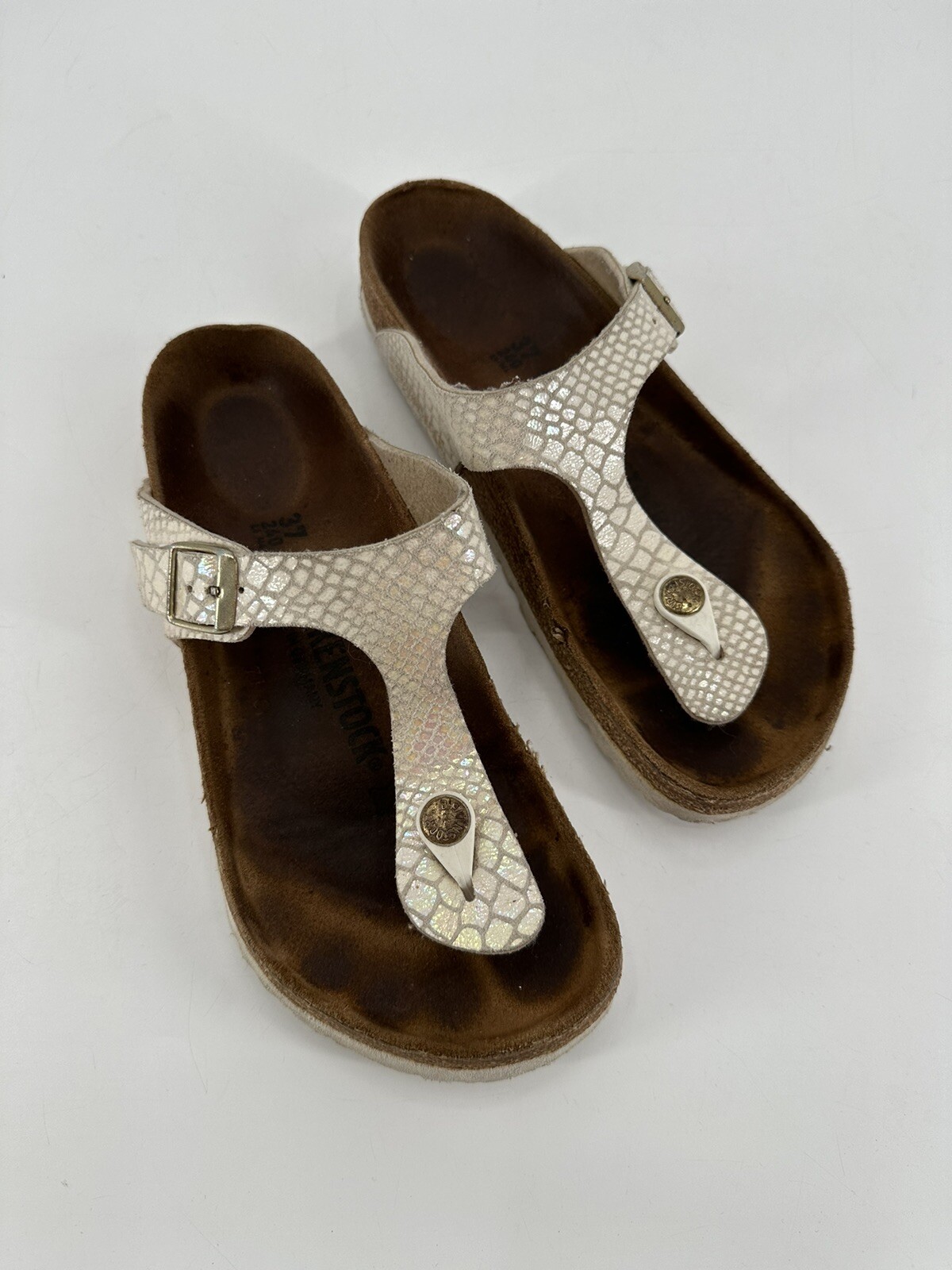 Birkenstock Gizeh Size 37 Women’s Leather Snake Skin Iridescent Pearl