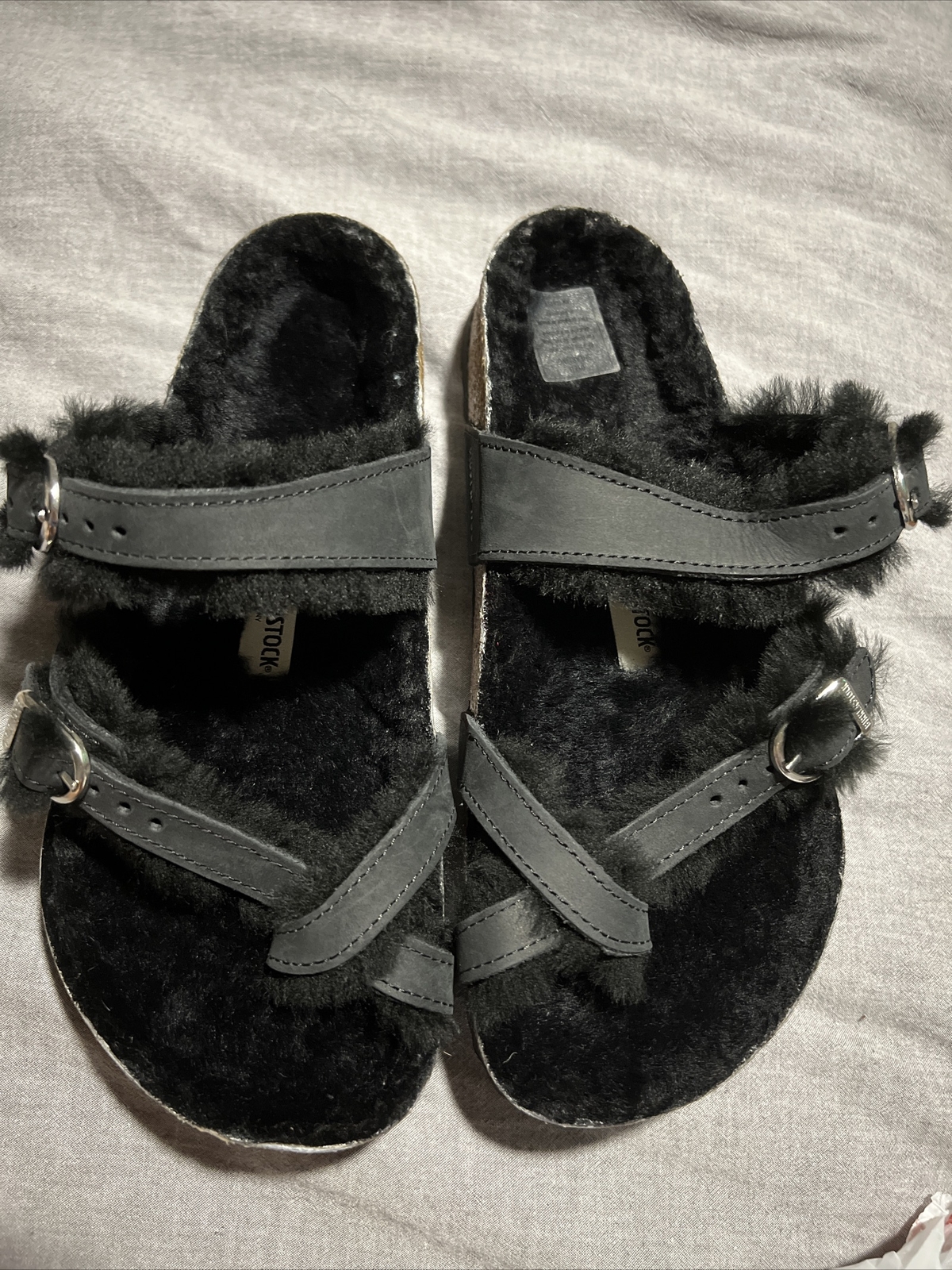 Birkenstock Mayari Shearling Sandals Womens 38 / US 7 Black Buckle Straps