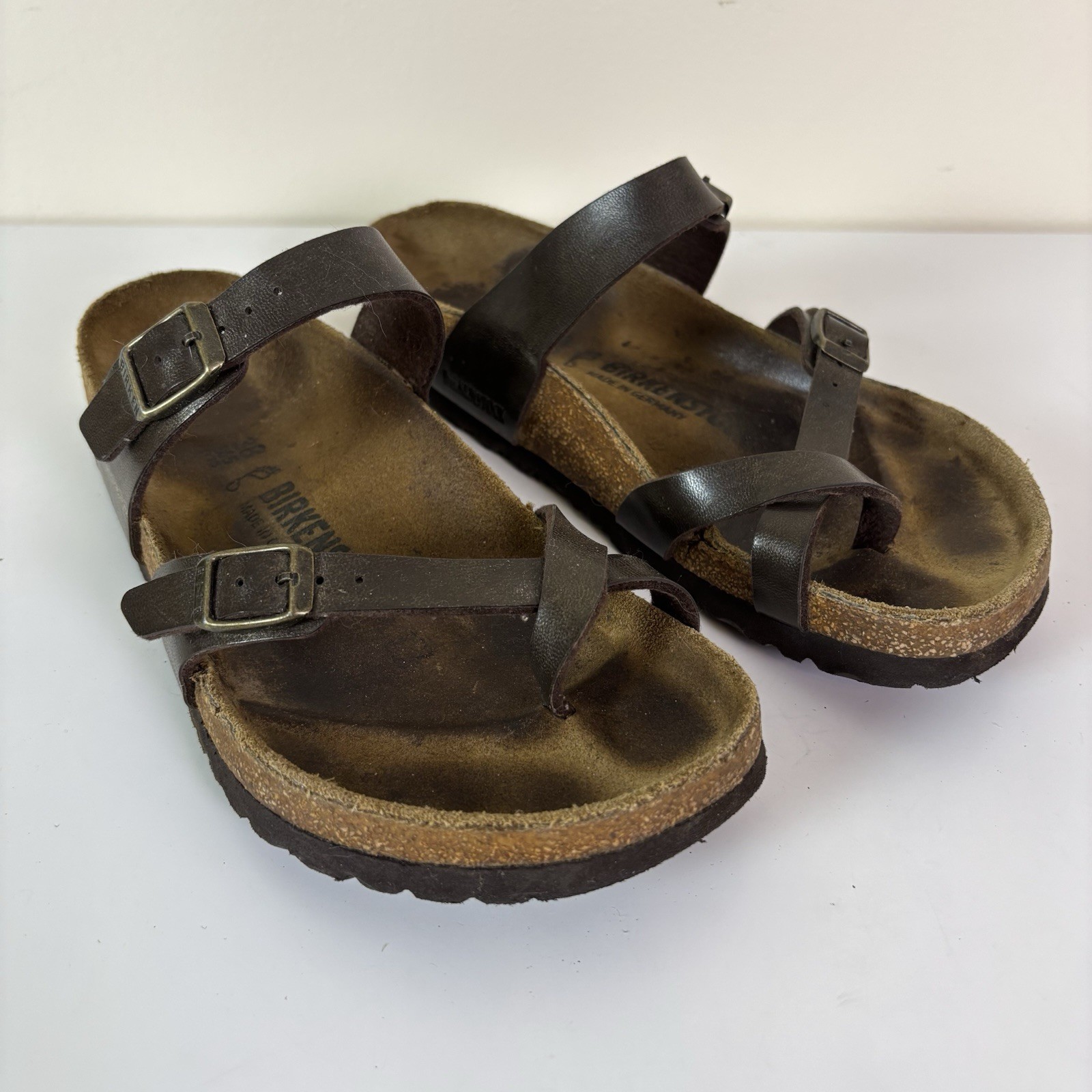 Birkenstock Mayari Sandals Dark Brown Leather Toe Loop Women’s 38 7-7.5 Regular