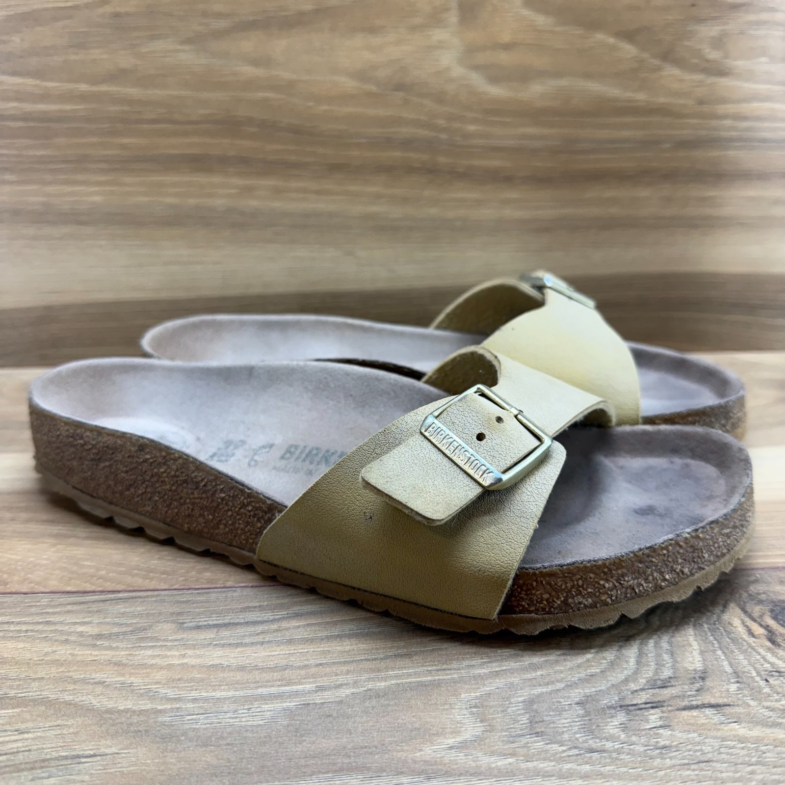 Birkenstock Madrid Vegan Sandals Womens 8 W EU 39 Beige Tan Slides