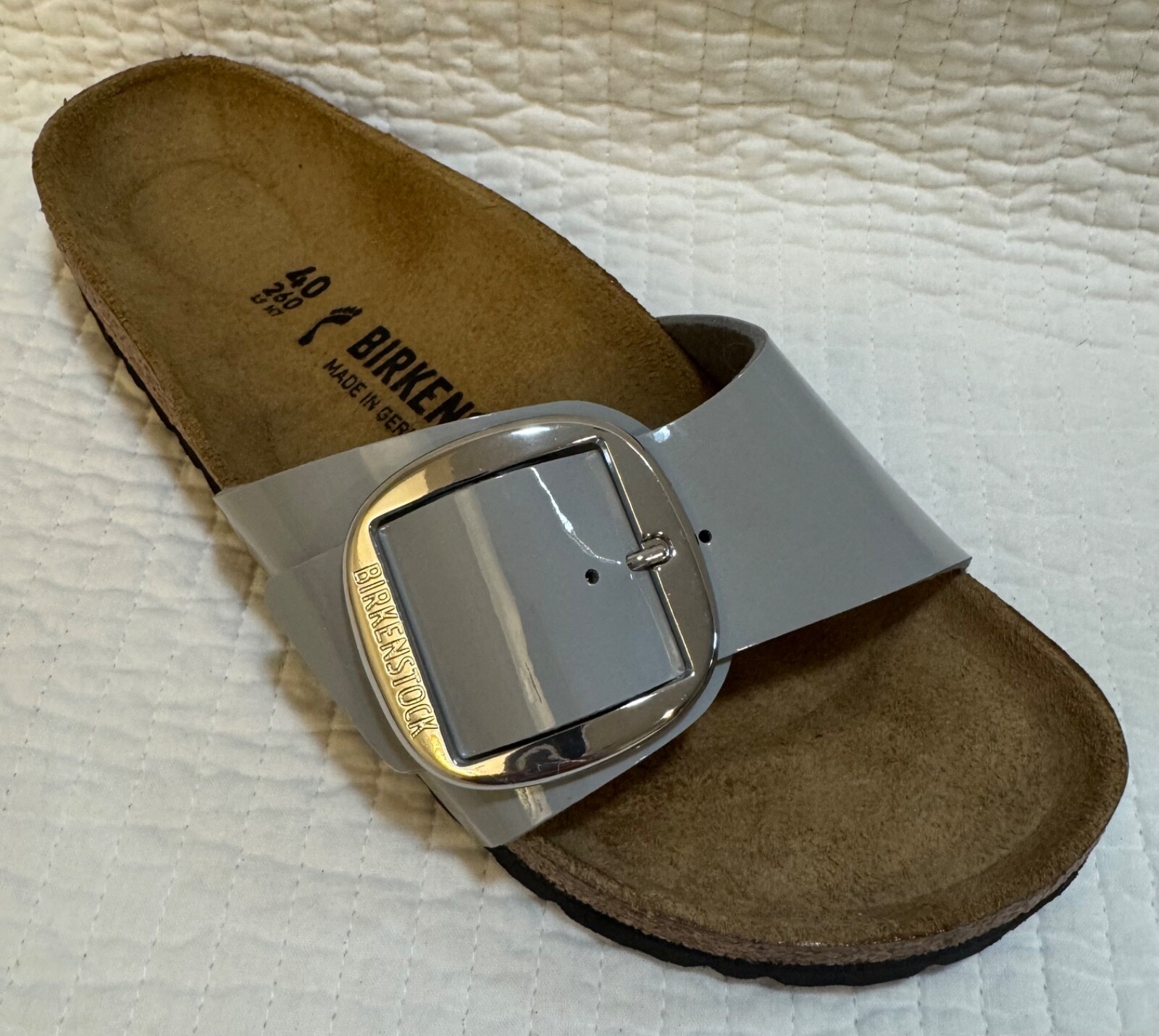 BIRKENSTOCK MADRID BIG BUCKLE BIRKO-FLOR PATENT ALLOY GRAY 40 L 9 Narrow