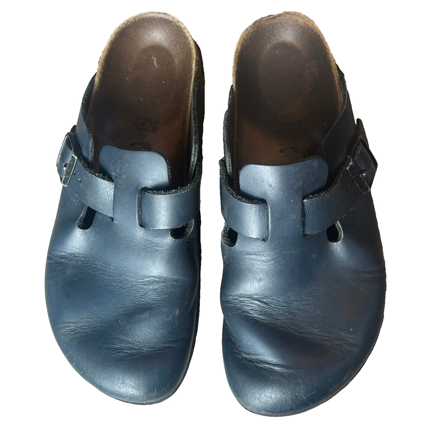 Birkenstock Boston Clogs Sandals Dark Blue Leather Womens 7-7.5 EU 38
