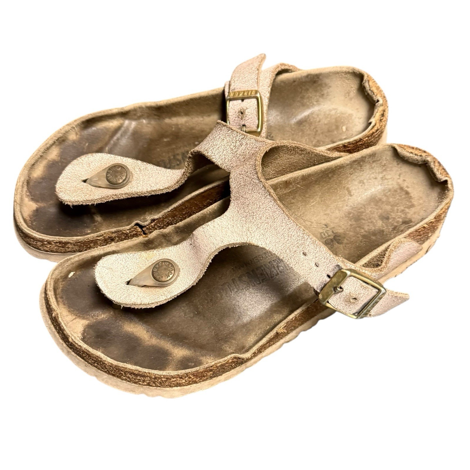 Birkenstock Gizeh Sandals Sz 36 EU/5.5 US Pink Simmer Suede Leather Worn Repair