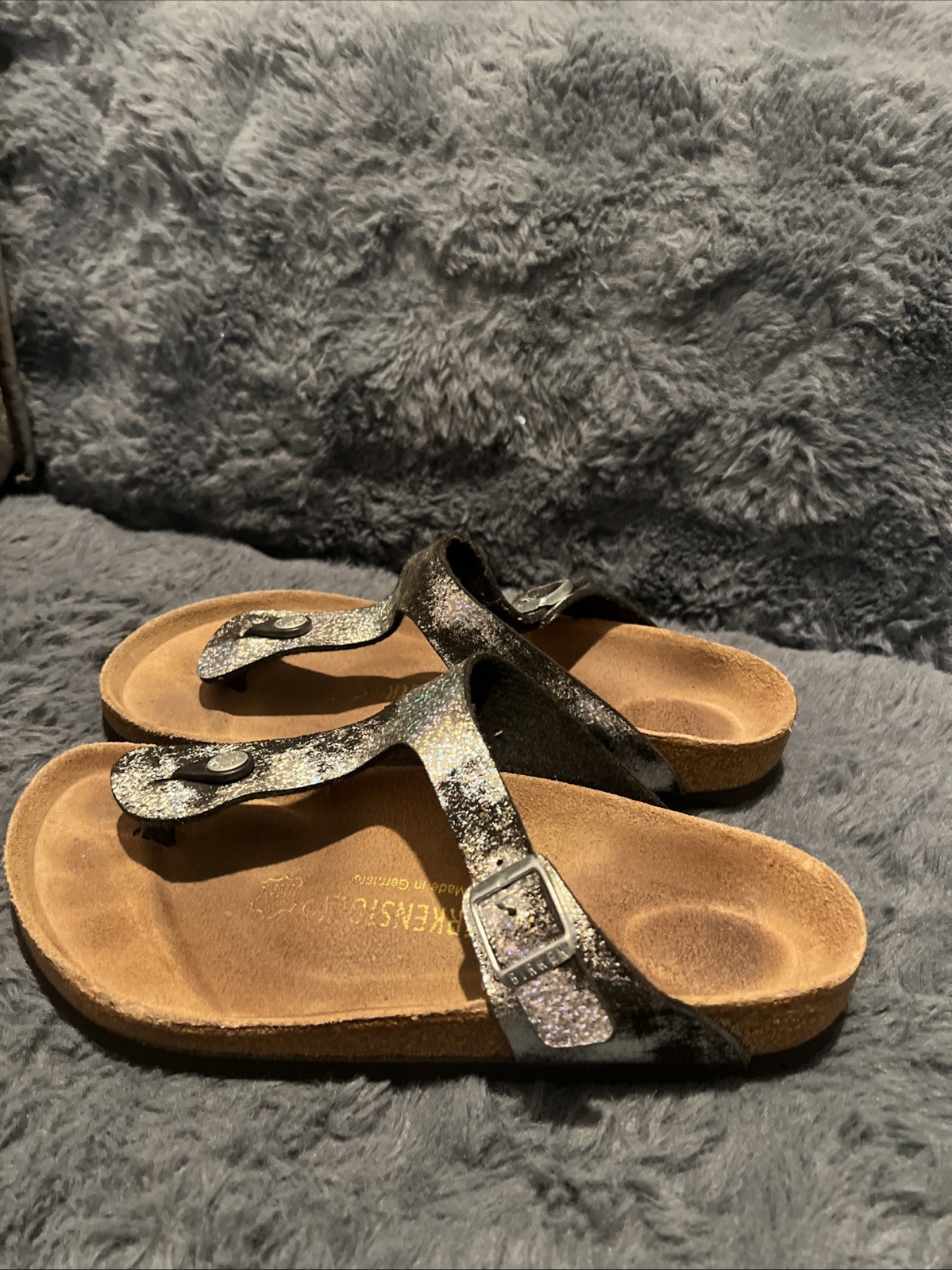 Birkenstock Gizeh Silver Metallic Birkoflor Thong Sandals Women Sz 39 (US8)  Z2