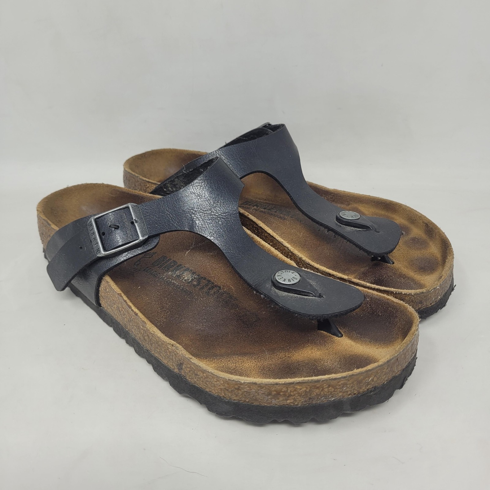 Birkenstock Gizeh Sandals EU37 US6.5 Black Leather Thong Comfort Slip On Cozy