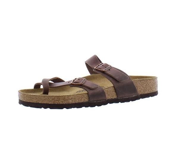 Birkenstock Mayari golden brown vegan faux toe strap leather sandals L 38