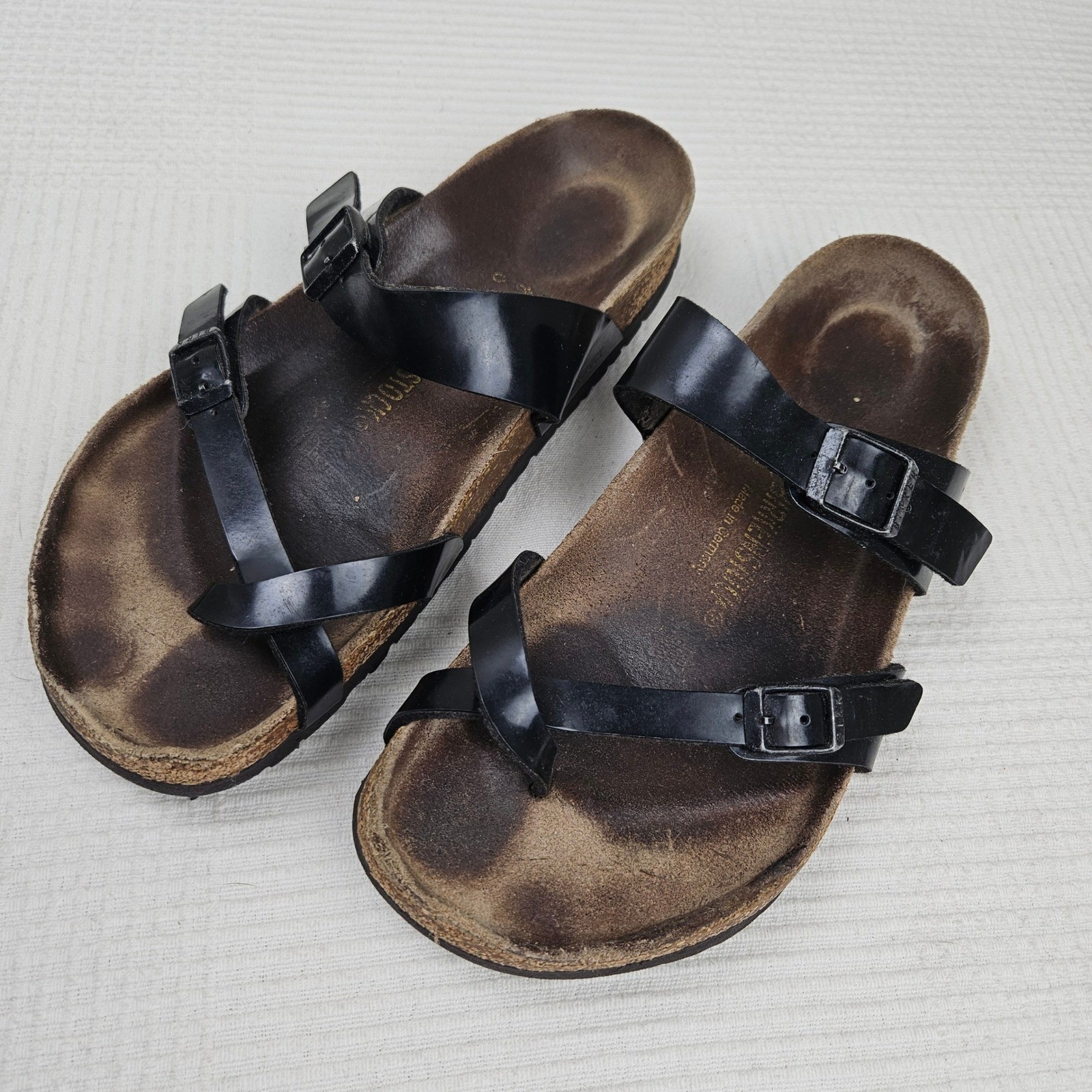 Birkenstock Mayari Patent Toe Loop Footbed Sandals Sz 41 10 10.5 Black Shoes