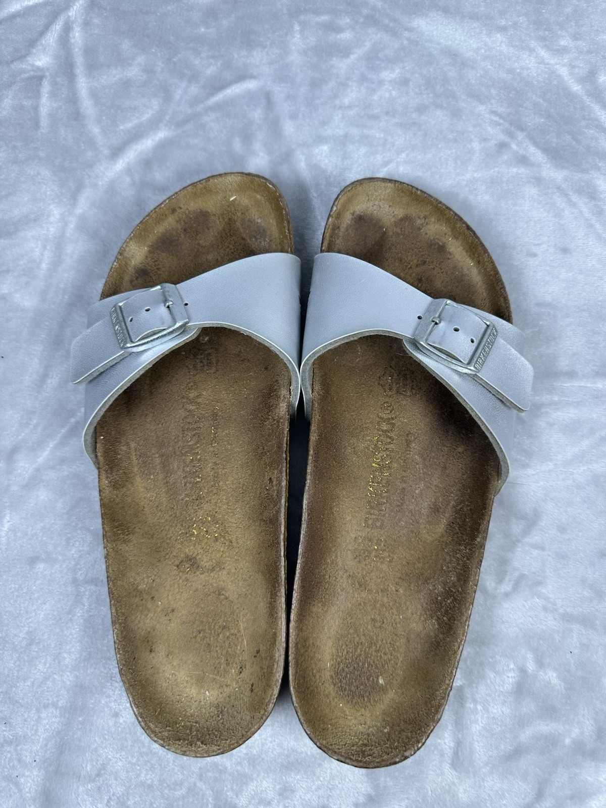 Birkenstock Madrid Silver One Strap Open Toe Slides Sandals Size 38 US L7 N