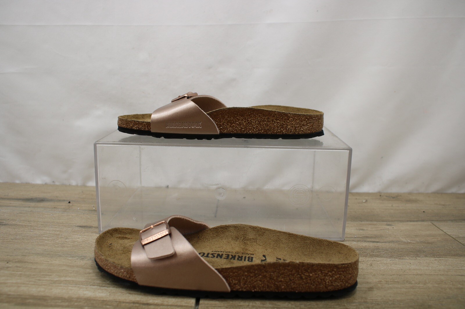 Birkenstock Womens Madrid Slides Sandals Size 10 EU Rose Gold Leather New