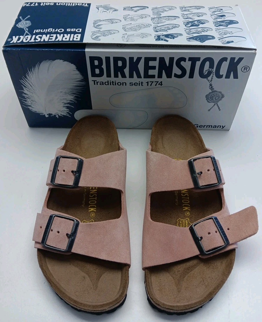 New In Box Birkenstock Arizona Women’s Size 6 Suede Pink Dual Strap